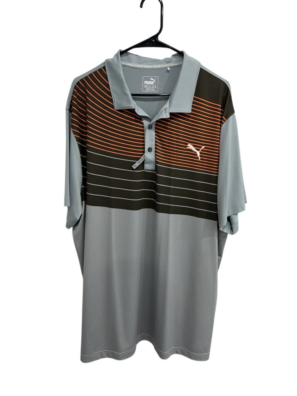 Puma Golf XXL Mens Gray Orange Striped Performance Polo Shirt Skater Aesthetic